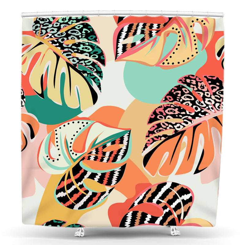 Lofaris Abstract Tropical Monsteras Aesthetic Shower Curtain