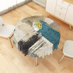 Lofaris Abstract Vintage Blue Brown Black Round Tablecloth
