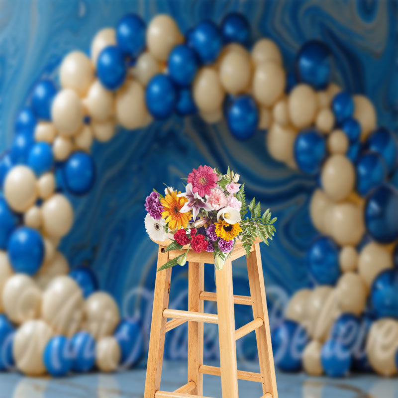 Lofaris Abstract Wall Beige Blue Balloon Cake Smash Backdrop