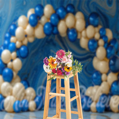 Lofaris Abstract Wall Beige Blue Balloon Cake Smash Backdrop