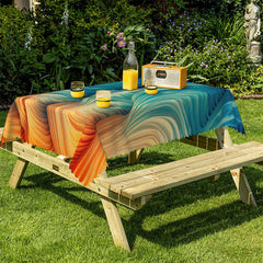 Lofaris Abstract Wave Blue Orange Gradient Square Tablecloth
