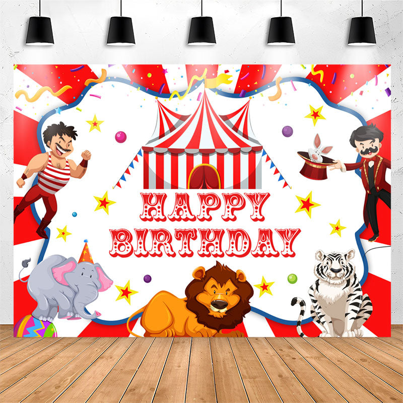 Lofaris Acrobatic Troupe Red White Happy Birthday Backdrop