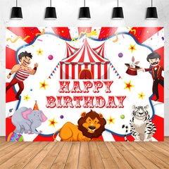 Lofaris Acrobatic Troupe Red White Happy Birthday Backdrop