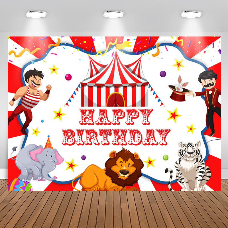 Lofaris Acrobatic Troupe Red White Happy Birthday Backdrop