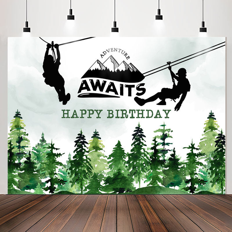 Lofaris Adventure Awaits Watercolor Forest Birthday Backdrop