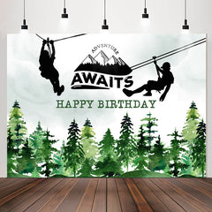 Lofaris Adventure Awaits Watercolor Forest Birthday Backdrop