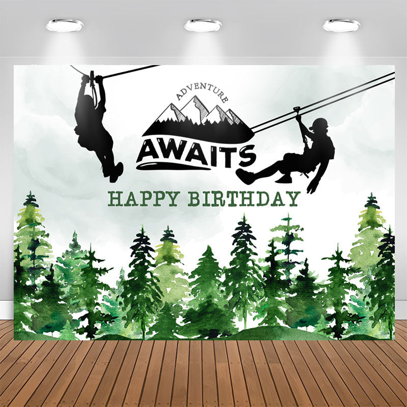 Lofaris Adventure Awaits Watercolor Forest Birthday Backdrop