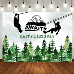 Lofaris Adventure Awaits Watercolor Forest Birthday Backdrop