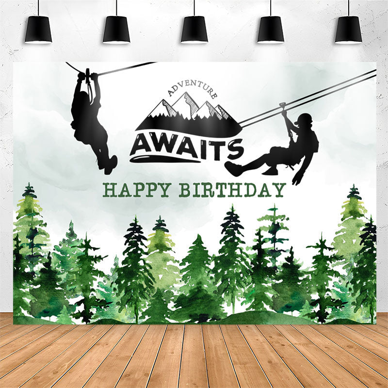 Lofaris Adventure Awaits Watercolor Forest Birthday Backdrop