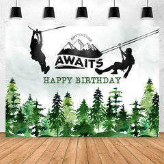 Lofaris Adventure Awaits Watercolor Forest Birthday Backdrop