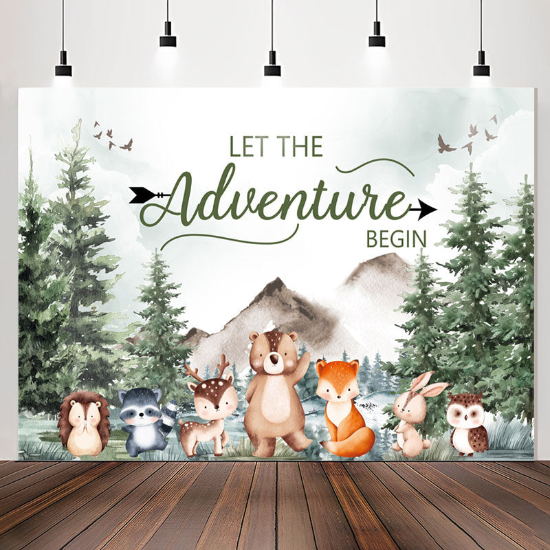 Lofaris Adventure Begin Forest Animals Baby Shower Backdrop