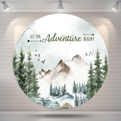 Lofaris Adventure Begin Forest Round Baby Shower Backdrop