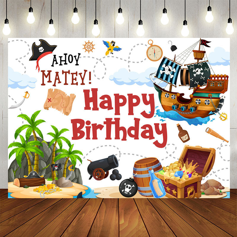 Lofaris Ahoy Matet Pirate Treasure Happy Birthday Backdrop