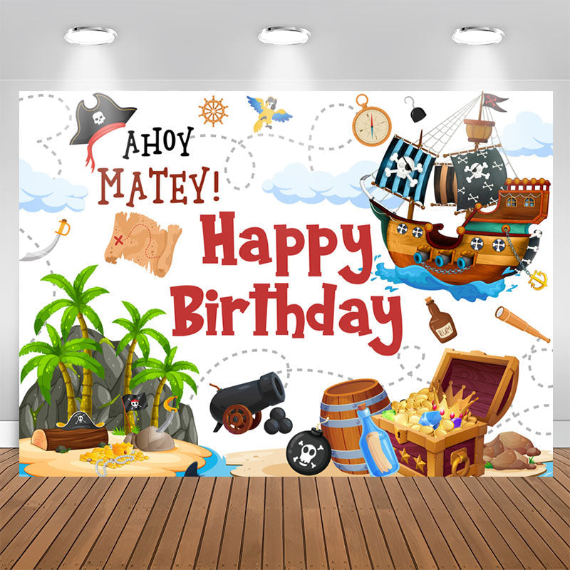 Lofaris Ahoy Matet Pirate Treasure Happy Birthday Backdrop