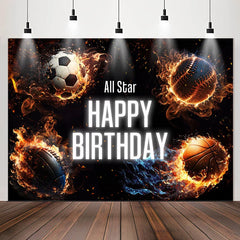 Lofaris All Star Football Basketball Sport Birthday Backdrop
