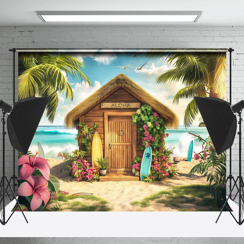 Lofaris Aloha Floral Holiday Cabin Summer Sky Beach Backdrop