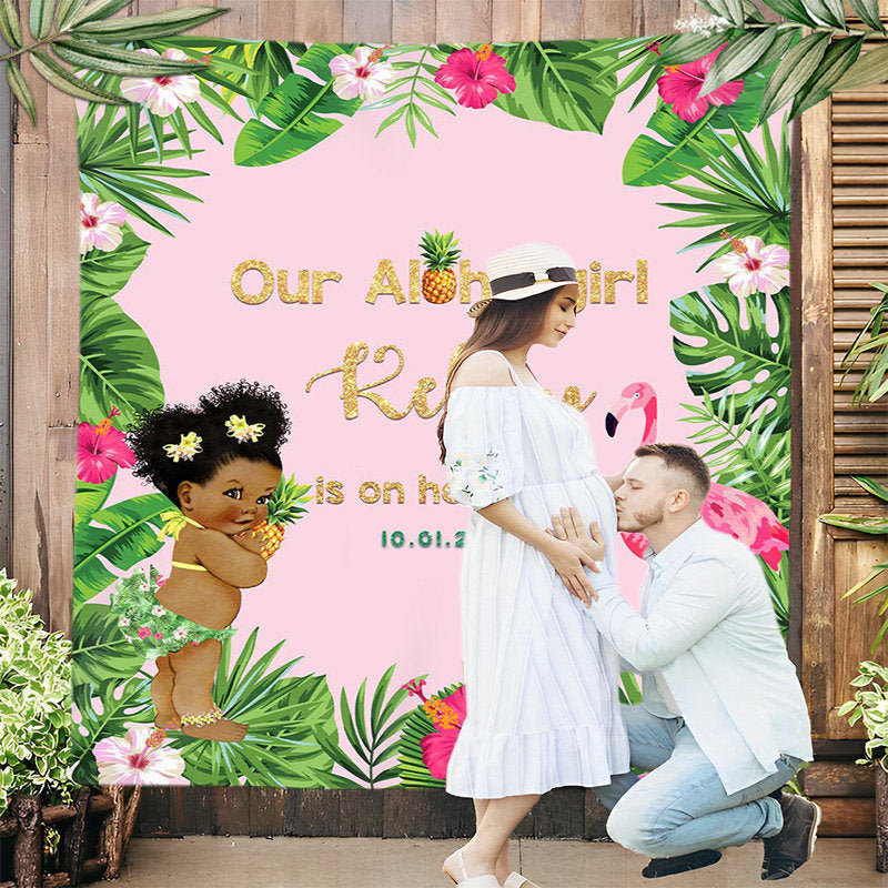 Lofaris Aloha Monstera Flamingo Custom Baby Shower Backdrop