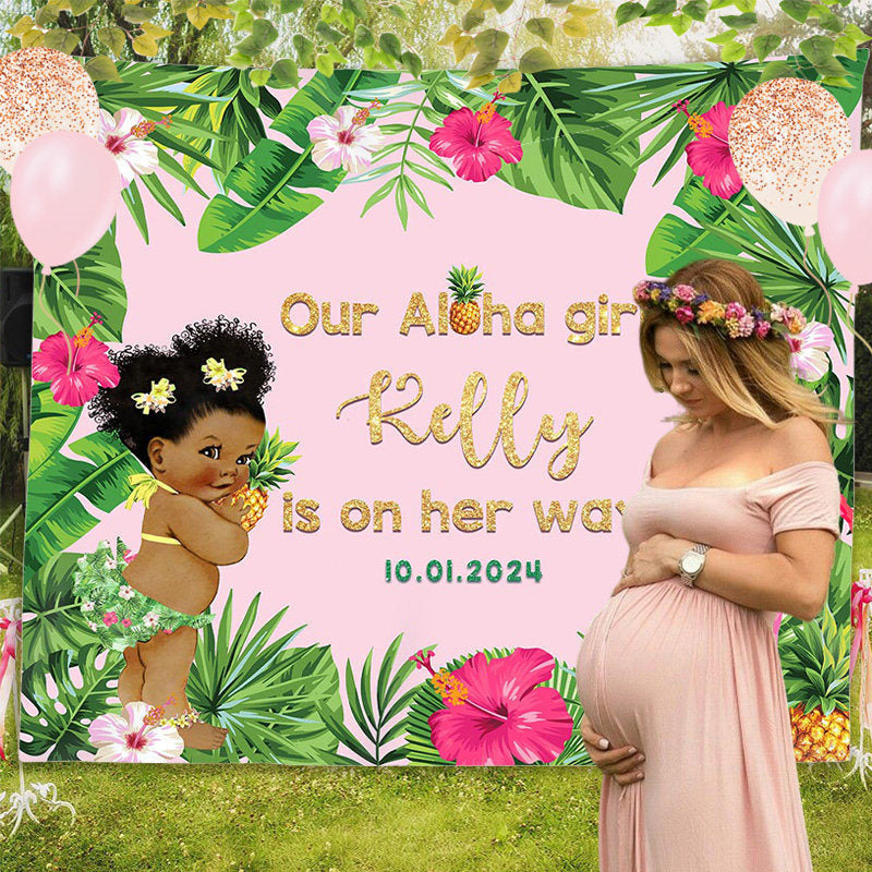 Lofaris Aloha Monstera Flamingo Custom Baby Shower Backdrop