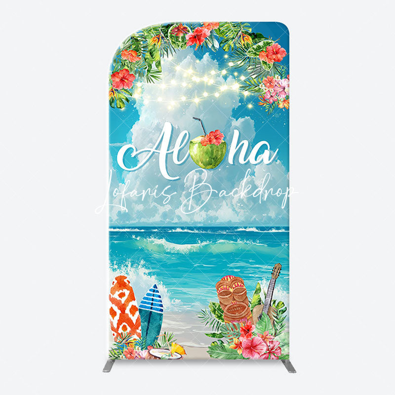 Lofaris Aloha White Cloud Sky Floral Arch Summer Backdrop