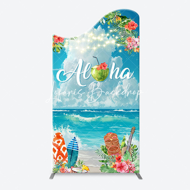 Lofaris Aloha White Cloud Sky Floral Arch Summer Backdrop