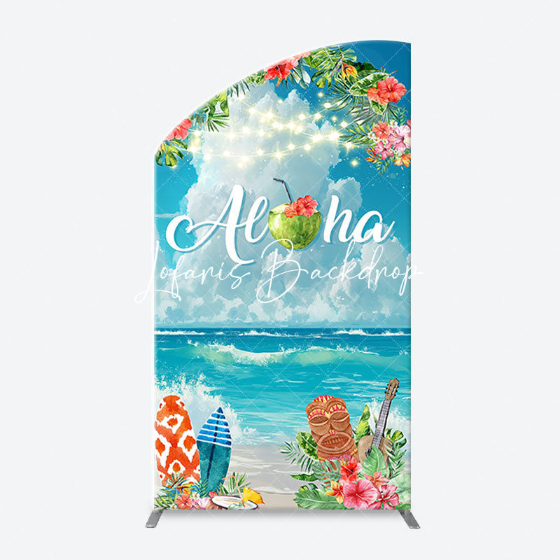 Lofaris Aloha White Cloud Sky Floral Arch Summer Backdrop