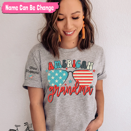 Lofaris American Flag Glasses Grandma And Kids T - Shirt
