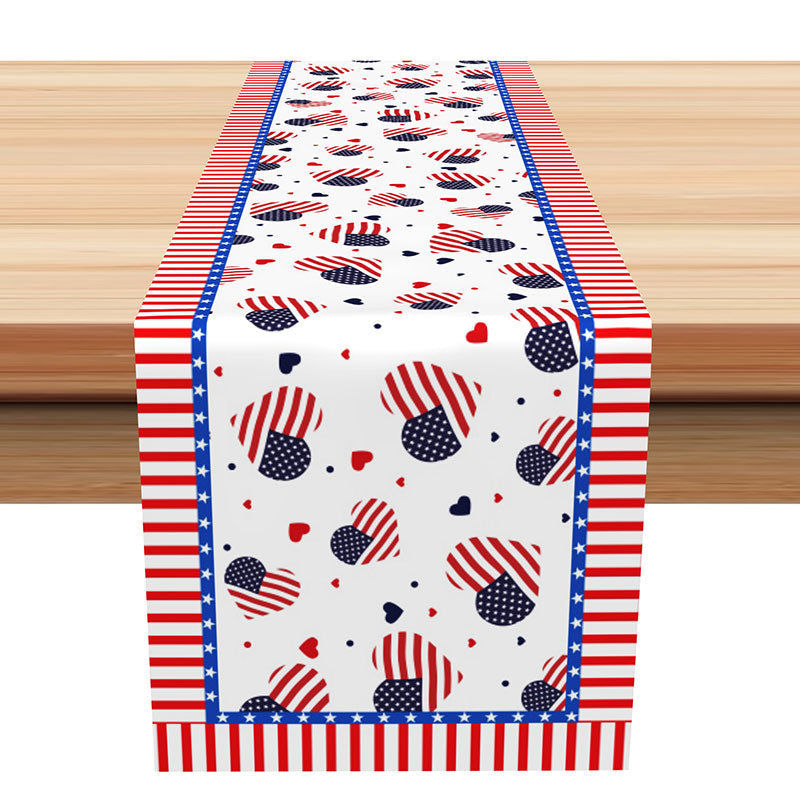 Lofaris American Flag Heart Independence Day Table Runner