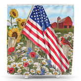 Lofaris American Flag Sunflower Sky House Shower Curtain