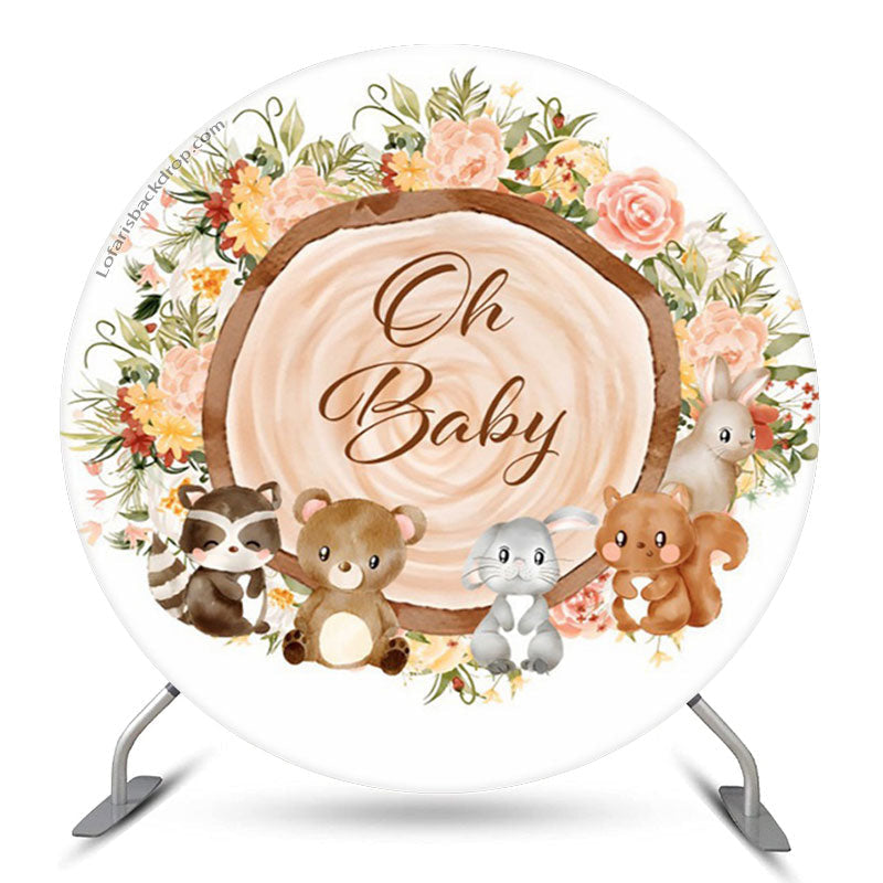 Lofaris Animal Floral Wood Oh Baby Shower Round Backdrop