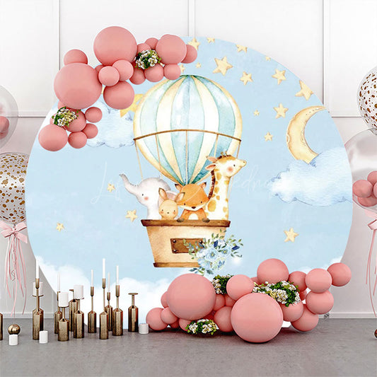 Lofaris Animals Air Balloon Star Round Baby Shower Backdrop
