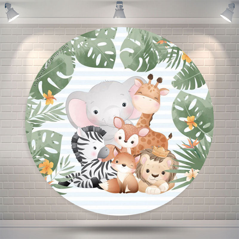 Lofaris Animals Blue Stripe Monstera Safari Birthday Backdrop