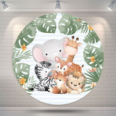 Lofaris Animals Blue Stripe Monstera Safari Birthday Backdrop