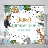 Lofaris Animals Celebration Leaves Custom Birthday Backdrop