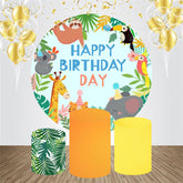 Lofaris Animals Green Leaves Round Birthday Backdrop Kit