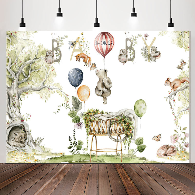 Lofaris Animals Spring Trees Leaves Cradle Baby Shower Backdrop