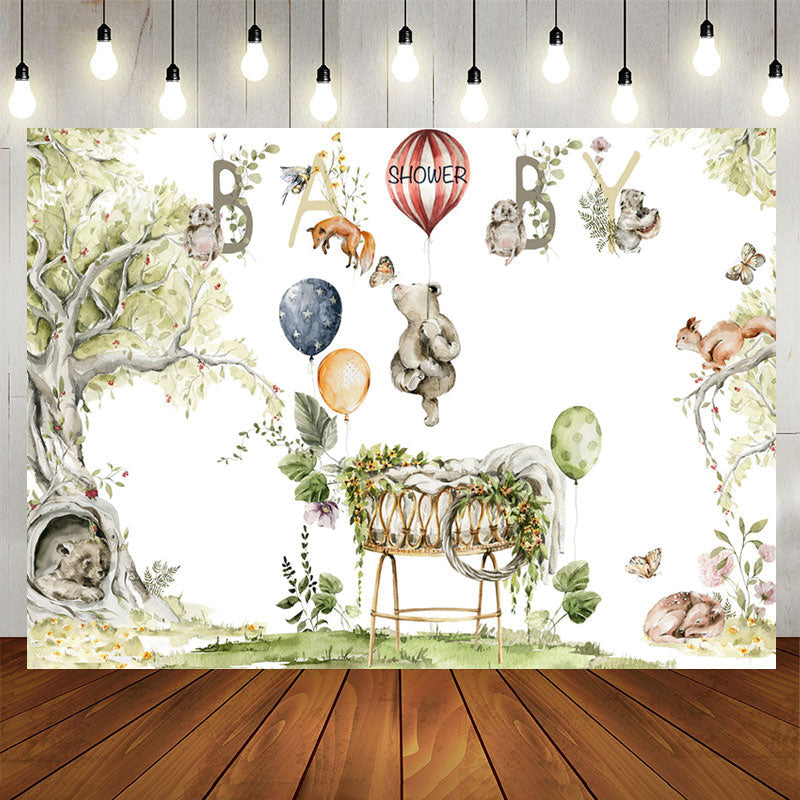 Lofaris Animals Spring Trees Leaves Cradle Baby Shower Backdrop