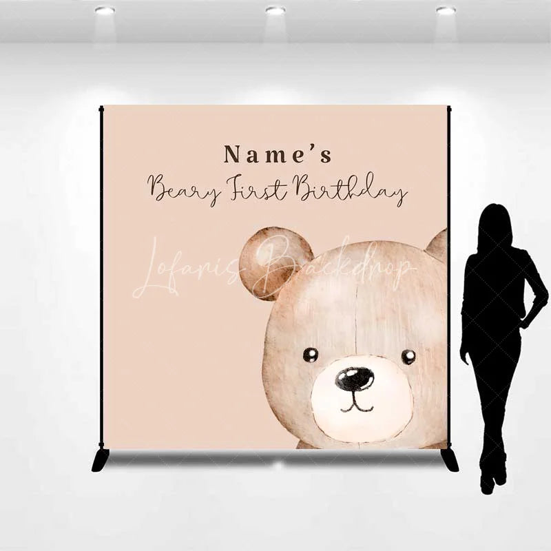 Lofaris Aperturee Custom Beary First Birthday Backdrop Personalized Teddy Bear Theme Brown Gold White Balloons Decoration