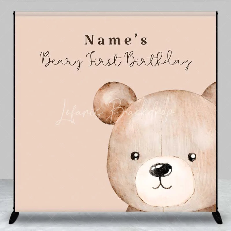Lofaris Aperturee Custom Beary First Birthday Backdrop Personalized Teddy Bear Theme Brown Gold White Balloons Decoration