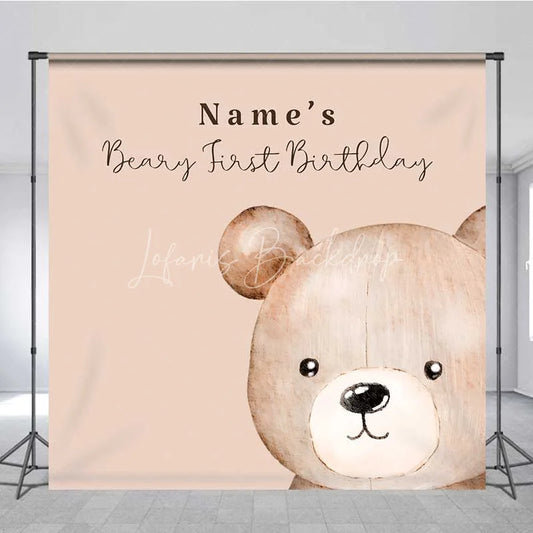 Lofaris Aperturee Custom Beary First Birthday Backdrop Personalized Teddy Bear Theme Brown Gold White Balloons Decoration