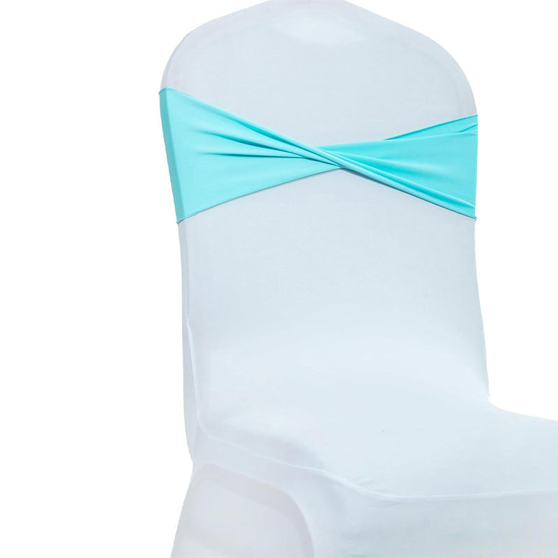 Lofaris Aqua Blue Spandex Elastic Banquet Chair Sashes Bow
