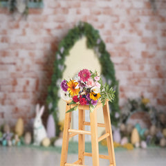 Lofaris Arch Door Rabbit Egg Grass Easter Photo Backdrop