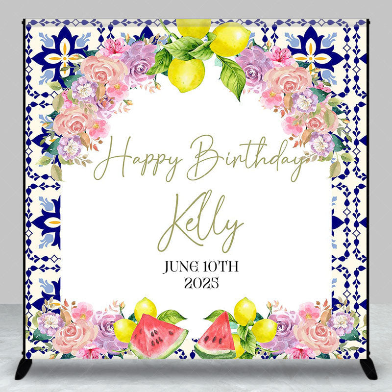 Lofaris Arch Floral Fruits White Custom Birthday Backdrop