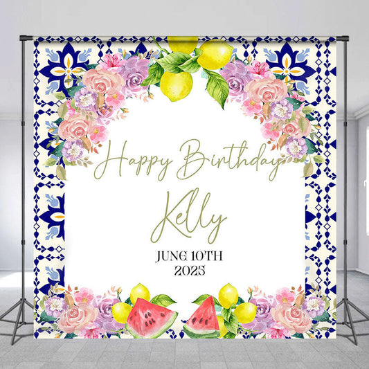 Lofaris Arch Floral Fruits White Custom Birthday Backdrop