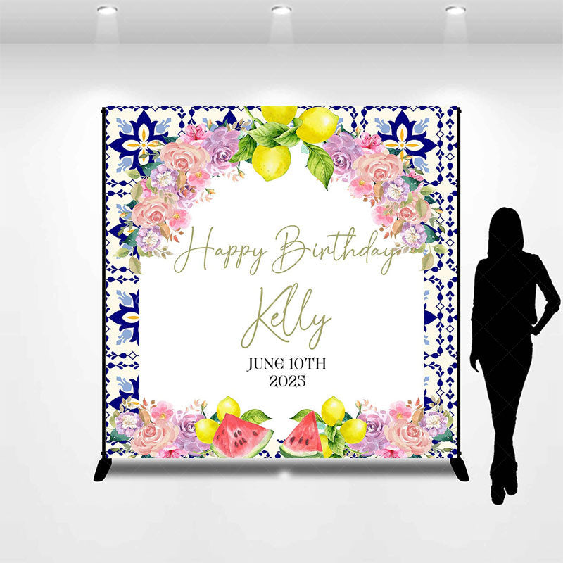 Lofaris Arch Floral Fruits White Custom Birthday Backdrop