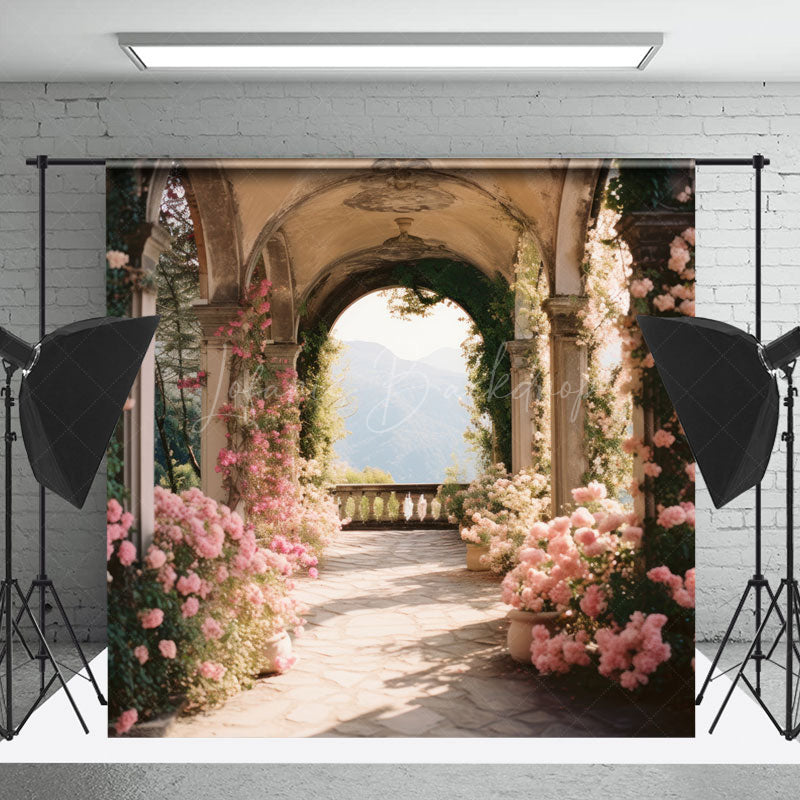Lofaris Arch Pink Floral Spring Backdrop For Photography