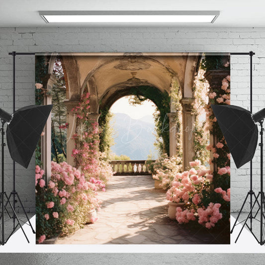 Lofaris Arch Pink Floral Spring Backdrop For Photography