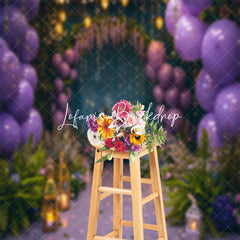 Lofaris Arch Purple Balloon Light Floral Cake Smash Backdrop