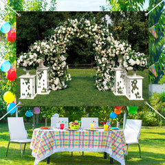 Lofaris Arched Holy White Flowers Door Wedding Backdrop