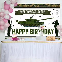 Lofaris Army Green Tank Welcome Soldiers Happy Birthday Backdrop