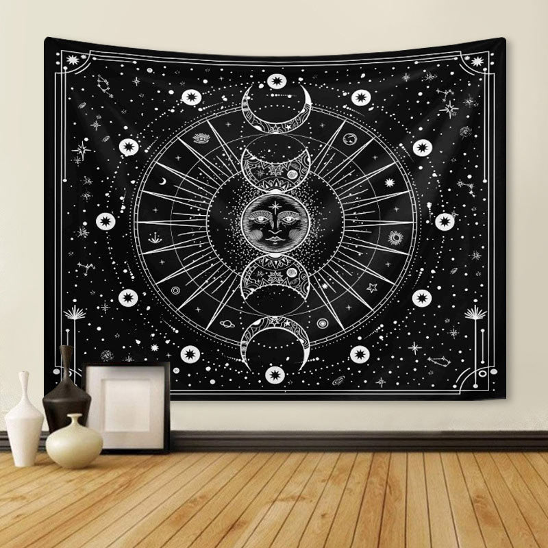 Lofaris Art Moon Star Sign Space Black And White Tapestry